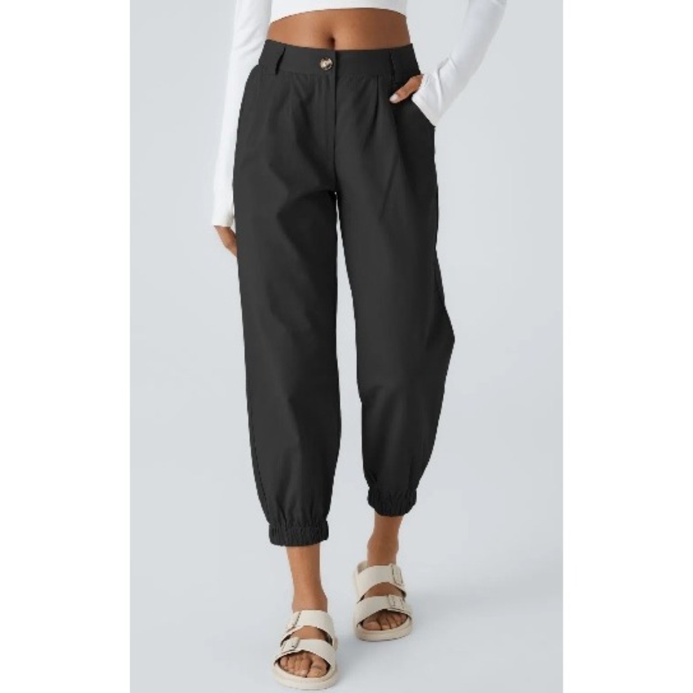 HALARA Black High-Rise Elastic Cuff Trousers